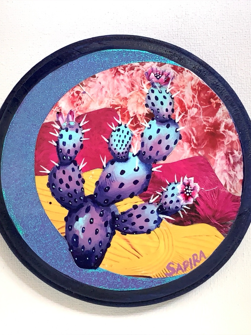 Original Purple Cactus and Crescent Moon Surreal Celestial Wall Art